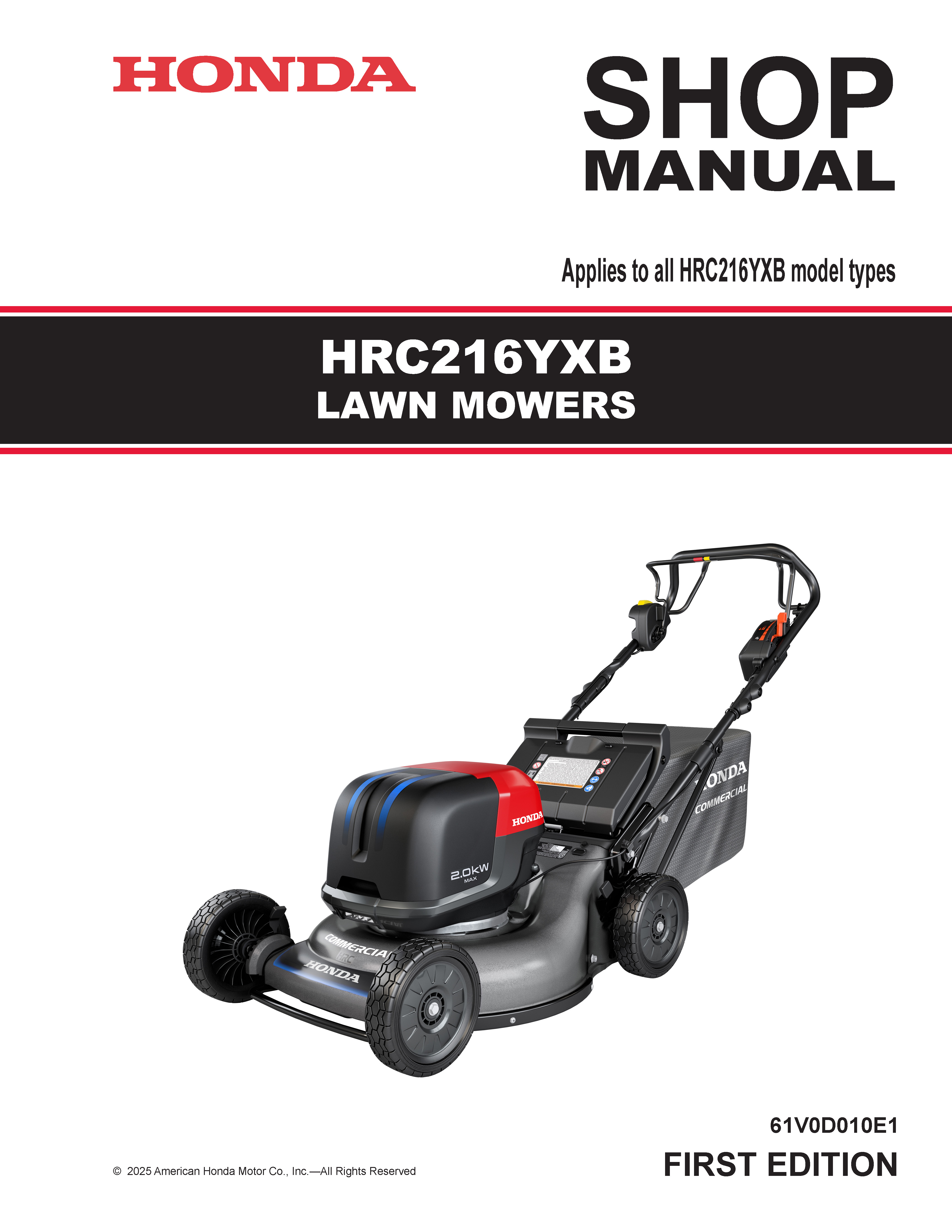 HRC-BE HRC216YXB Lawn Mower Shop Manual | Honda Power Products
